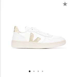 White and Gold Women’s Veja Low Top Sneakers